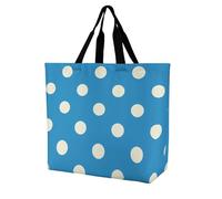 FodPand Blue Polka Dot Pattern Reusable Grocery Bag with Pockets And Handle Lightweight Durable Shopping Bags Large Size Bag for Groceries Travel And Everyday Use 15.7x15.7x6.3 in