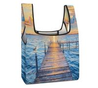 FodPand Blue Sea Beach at Sunrise Reusable Grocery Bags Tote Bags