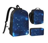 FodPand Blue Shining Stars pattern Backpack Set 3 PCS - 17 Inch Laptop Backpack with Lunch Bag, Waterproof Daypack Insulated Lunch Box Large Capacity Coin Pouch Personalized Gift