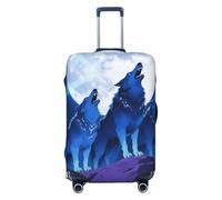 FodPand Blue Wolf Moon Travel Luggage Cover Elastic Suitcase Cover Protector Anti-Scratch Luggage Protector Universal Washable Travel Sleeve Baggage Case Fits 18-32 Inch Suitcase, Black, S