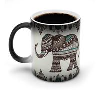 FodPand Boho Elephant Magic Color Changing Mug 11 Oz Black Ceramic Heat Sensitive Coffee Cup Temperature Activated Mug for Hot Cocoa Tea Drinks Funny Novelty Gift for Coffee Lovers Men Women