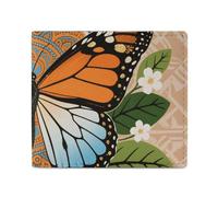 FodPand Boho Mandala Butterfly Bifold Wallet for Men Women, 4.3"x3.7" Compact Leather Wallet with ID Window & Coin Pocket, Slim Minimalist Card Holder for Daily Carry & Travel