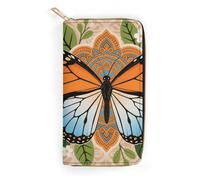 FodPand Boho Mandala Butterfly Wallets for Men Women - PU Leather Zip Around Wallet with 4 Card Slots & 3 Cash Compartments, 7.8 X 4.1 Inch Large Capacity Long Purse for Travel