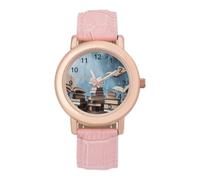 FodPand Books in The Sky Watch for Women Leather Strap Watch | Cute Pink Minimalist Analog Wristwatch, Elegant Casual Dress Watches Fashion Ladies Band Watches for Party Daily Wear & Gift