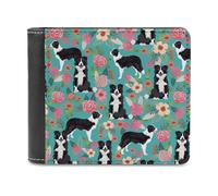 FODPAND Border Collie Florals Leather Wallet Extra Capacity Bifold Wallet Slim Minimalist Front Pocket Wallets Credit Card Holder