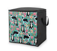 FodPand Border Collie Florals Storage Bins 70L Large Capacity Clothes Storage Bags with Handles, Blanket Organizer Heavy Duty Closet Organizers for Clothing Comforters Pillows Bedding