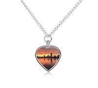 FodPand Boston Charles River City Skyline Sunset Heart Urn Necklace for Ashes Pendant Personalized Pet Cremation Jewelry Memorial Necklace Keepsake Jewelry Urn Locket Pendant for Pet Lovers & Gift