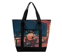 FodPand Boy Playing Guitar Insulated Cooler Bag Reusable Grocery Tote Bags Transport Large Lunch Purser for Work Picnic Hiking