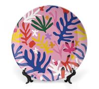 FodPand Bright Floral Pattern Decorative Plate with Display Stand | Round Bone China Plates Porcelain Wall Hanging Large Plate Personalized Photo Ceramic Dinner Plate Tabletop Art 6inch
