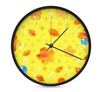 FodPand Bright Yellow Fish Silent Non-Ticking Wall Clock 10 Inch Modern Round Clock for Living Room, Kitchen, Bedroom, Office, Decorative Clocks with Easy Read Numbers