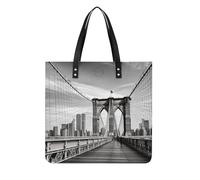 FodPand Brooklyn Bridge Tote Bag for Women - PU Leather Shoulder Handbag with Magnetic Buckle, Fashion Shopping Bag Large Grocery Bags Lightweight Purse for Work Travel Shopping