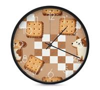 FodPand Brown Chess Cookie Silent Non-Ticking Wall Clock 10 Inch Modern Round Clock for Living Room, Kitchen, Bedroom, Office, Decorative Clocks with Easy Read Numbers