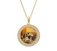 FodPand Brown Gordon Setter Pug Snuggles Pendant Necklace Diamond Jewelry Round Womens Necklaces Fashion Jewelry Accessories Birthday Gifts for Women, One size, Zinc, Diamond