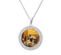 FodPand Brown Gordon Setter Pug Snuggles Pendant Necklace Diamond Jewelry Round Womens Necklaces Fashion Jewelry Accessories Birthday Gifts for Women, One size, Zinc, Diamond