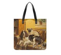 FodPand Brown Gordon Setter Pug Snuggles Tote Bag for Women Leather Work Shopper Beach Handbag Travel Carryall Shoulder Bag