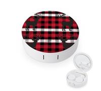 FODPAND Buffalo Plaid Deer Contact Lens Case with Cleaner Washer Portable Contact Lens Holder Box with Mirror Tweezers Remover Tool Solution Bottle for Daily Makeup Office
