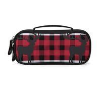 FodPand Buffalo Plaid Deer Cosmetic Bag with Handle And Zipper Makeup Brushes Organizer Case PU Leather Toiletry Bag Small Makeup Bags for Travel Or Daily