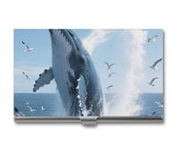 FodPand Business Card Holder Slim Metal, Buckle Closure Aluminum Business Card Case, BatCross Professional Name Cards Organizer for Executives, Pocket Cards Wallet for Men & Women, Blue Whale, One