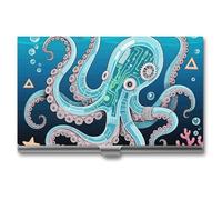 FodPand Business Card Holder Slim Metal, Buckle Closure Aluminum Business Card Case, Mechanical Octopus Professional Name Cards Organizer for Executives, Pocket Cards Wallet for Men & Women