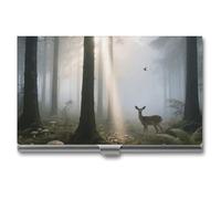 FodPand Business Card Holder Slim Metal, Buckle Closure Aluminum Business Card Case, Misty Forest Dawn Professional Name Cards Organizer for Executives, Pocket Cards Wallet for Men & Women, Misty