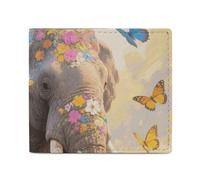 FodPand Butterfly Elephant Bifold Wallet for Men Women, 4.3"x3.7" Compact Leather Wallet with ID Window & Coin Pocket, Slim Minimalist Card Holder for Daily Carry & Travel