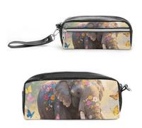 FodPand Butterfly Elephant Pencil Pouch Mini Makeup Bag with Handle - 7.8x3.9x2.1 Inches Durable Waterproof PU Leather, Large Capacity Portable Pencil Case for Office, Travel