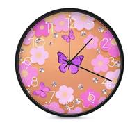 FodPand Butterfly Flower Sparkle Silent Non-Ticking Wall Clock 10 Inch Modern Round Clock for Living Room, Kitchen, Bedroom, Office, Decorative Clocks with Easy Read Numbers