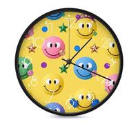 FodPand Candy Happy Face Pattern Silent Non-Ticking Wall Clock 10 Inch Modern Round Clock for Living Room, Kitchen, Bedroom, Office, Decorative Clocks with Easy Read Numbers