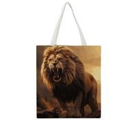 FodPand Canvas Tote Bag with Handles Reusable Angry Roaring Lion Grocery Shopping Bag Carry on Tote Purse Casual Handbag Everyday Shoulder Bags for Office Market Beach Daily Essentials