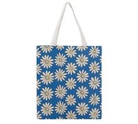 FodPand Canvas Tote Bag with Handles Reusable Blue And White Daisies Grocery Shopping Bag Carry on Tote Purse Casual Handbag Everyday Shoulder Bags for Office Market Beach Daily Essentials