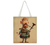FodPand Canvas Tote Bag with Handles Reusable Cartoon Scottish Bagpipe Grocery Shopping Bag Carry on Tote Purse Casual Handbag Everyday Shoulder Bags for Office Market Beach Daily Essentials