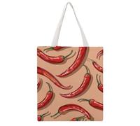 FodPand Canvas Tote Bag with Handles Reusable Chili Pepper Pattern Grocery Shopping Bag Carry on Tote Purse Casual Handbag Everyday Shoulder Bags for Office Market Beach Daily Essentials