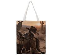 FodPand Canvas Tote Bag with Handles Reusable Cowboy Hat And Boot Grocery Shopping Bag Carry on Tote Purse Casual Handbag Everyday Shoulder Bags for Office Market Beach Daily Essentials