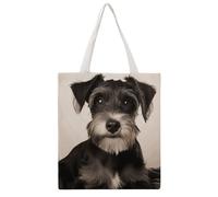FodPand Canvas Tote Bag with Handles Reusable Cute Schnauzer Grocery Shopping Bag Carry on Tote Purse Casual Handbag Everyday Shoulder Bags for Office Market Beach Daily Essentials