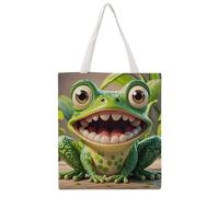 FodPand Canvas Tote Bag with Handles Reusable Frog with Mouth Open Grocery Shopping Bag Carry on Tote Purse Casual Handbag Everyday Shoulder Bags for Office Market Beach Daily Essentials