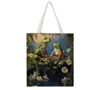 FodPand Canvas Tote Bag with Handles Reusable Frogs Sing Grocery Shopping Bag Carry on Tote Purse Casual Handbag Everyday Shoulder Bags for Office Market Beach Daily Essentials