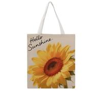 FodPand Canvas Tote Bag with Handles Reusable Hello Sunshine Floral Grocery Shopping Bag Carry on Tote Purse Casual Handbag Everyday Shoulder Bags for Office Market Beach Daily Essentials
