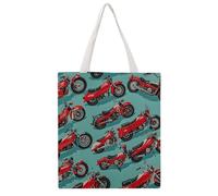 FodPand Canvas Tote Bag with Handles Reusable Motorcycle Patchwork Grocery Shopping Bag Carry on Tote Purse Casual Handbag Everyday Shoulder Bags for Office Market Beach Daily Essentials