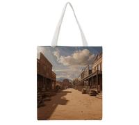 FodPand Canvas Tote Bag with Handles Reusable Old Wild West Cowboy Town Grocery Shopping Bag Carry on Tote Purse Casual Handbag Everyday Shoulder Bags for Office Market Beach Daily Essentials