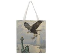 FodPand Canvas Tote Bag with Handles Reusable Patriotic American Eagle Grocery Shopping Bag Carry on Tote Purse Casual Handbag Everyday Shoulder Bags for Office Market Beach Daily Essentials