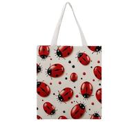 FodPand Canvas Tote Bag with Handles Reusable Red Ladybug Grocery Shopping Bag Carry on Tote Purse Casual Handbag Everyday Shoulder Bags for Office Market Beach Daily Essentials