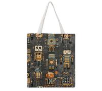 FodPand Canvas Tote Bag with Handles Reusable Retro Style Robot Grocery Shopping Bag Carry on Tote Purse Casual Handbag Everyday Shoulder Bags for Office Market Beach Daily Essentials
