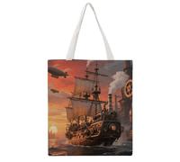 FodPand Canvas Tote Bag with Handles Reusable Sunset And Sailboat Grocery Shopping Bag Carry on Tote Purse Casual Handbag Everyday Shoulder Bags for Office Market Beach Daily Essentials