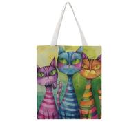 FodPand Canvas Tote Bag with Handles Reusable Three Cats Side by Side Grocery Shopping Bag Carry on Tote Purse Casual Handbag Everyday Shoulder Bags for Office Market Beach Daily Essentials