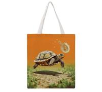 FodPand Canvas Tote Bag with Handles Reusable Tortoise Turtle Jumping Grocery Shopping Bag Carry on Tote Purse Casual Handbag Everyday Shoulder Bags for Office Market Beach Daily Essentials
