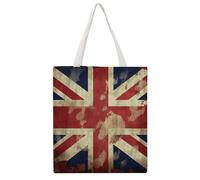 FodPand Canvas Tote Bag with Handles Reusable Vintage Union Jack British Flag Grocery Shopping Bag Carry on Tote Purse Casual Handbag Everyday Shoulder Bags for Office Market Beach Daily Essentials