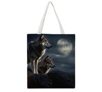 FodPand Canvas Tote Bag with Handles Reusable Wolves In The Moonlight Grocery Shopping Bag Carry on Tote Purse Casual Handbag Everyday Shoulder Bags for Office Market Beach Daily Essentials