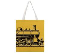 FodPand Canvas Tote Bag with Handles Reusable Yellow Steam Train Grocery Shopping Bag Carry on Tote Purse Casual Handbag Everyday Shoulder Bags for Office Market Beach Daily Essentials