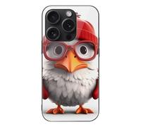 FodPand Cartoon Bird with Glasses Phone Case for iPhone 15 Tempered Glass Hard Phone Protective Cover Anti-Scratch Shockproof Minimalist Aesthetic Case for Women & Men Black