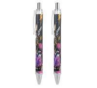 FodPand Cartoon Cat Riding Motorcycle Ballpoint Pens Fine Point Smooth Writing Pen Retractable Ball Point Pens 0.5mm Black Ink Pen Office Supplies Gifts for Men Women 2 PCS